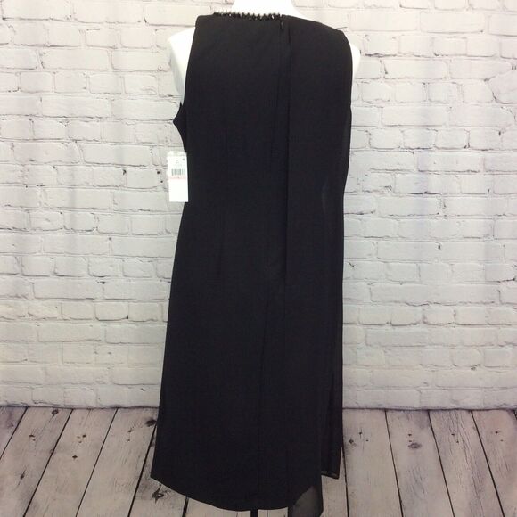 SLNY Women's Dress Sz 14 Black Sheath Embellished Neckline One Side Overlay NWT - Picture 11 of 12